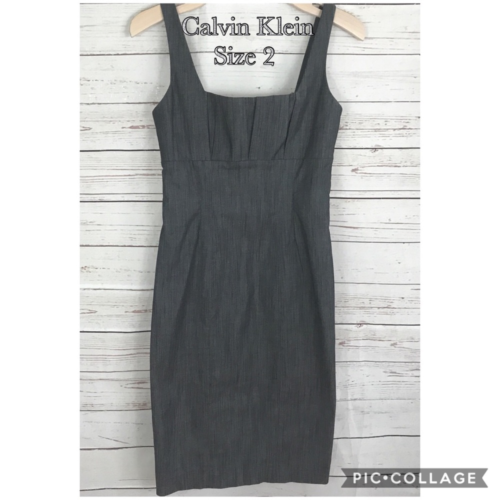 Calvin Klein Gray sheath pleated dress size 2